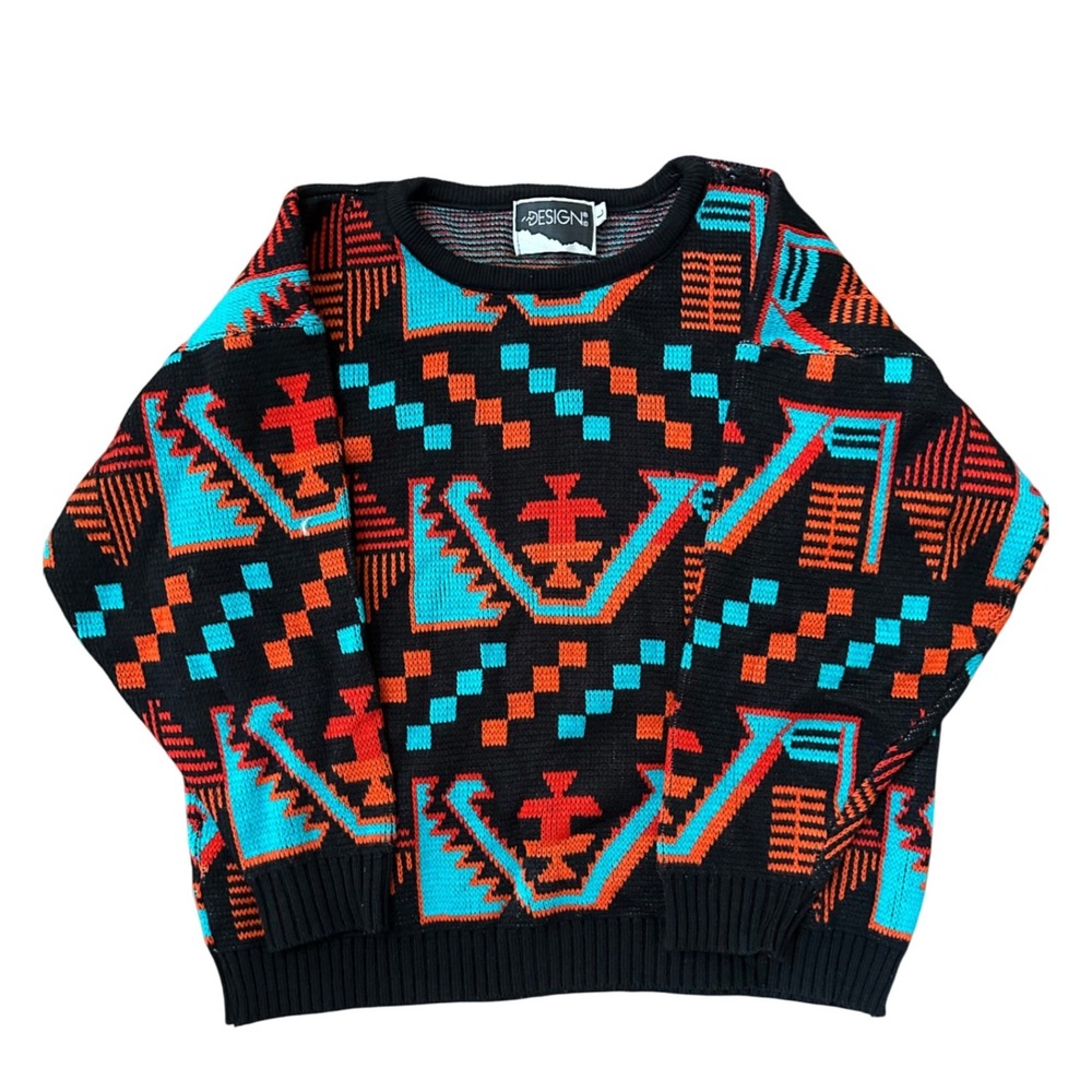 In Design Unisex Vintage Aztec Geometric Design Pullover Sweater Size Lx